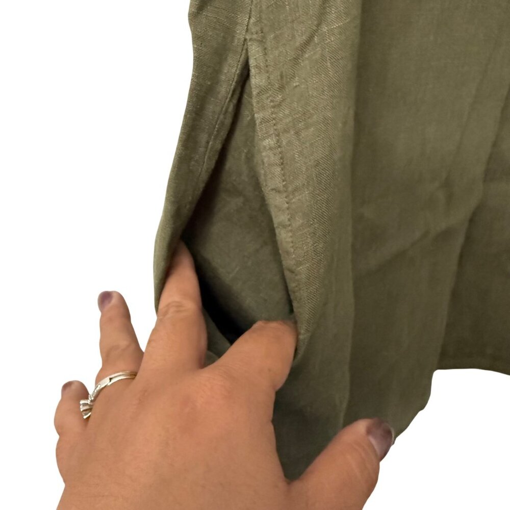 Bryn Walker Olive Green Pure Linen Lagenlook Vneck Tunic Dress Womens Size XXS - Picture 7 of 7